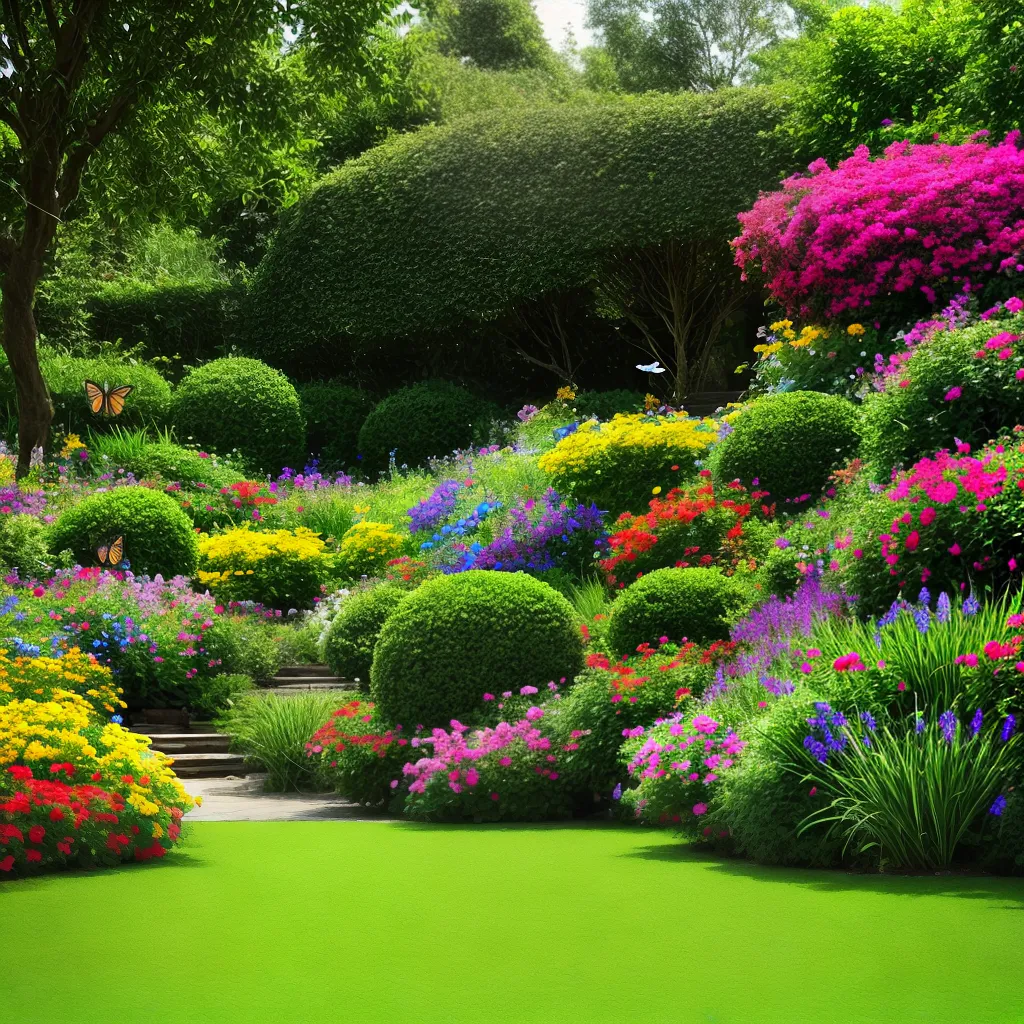 jardim colorido borboletas passaros