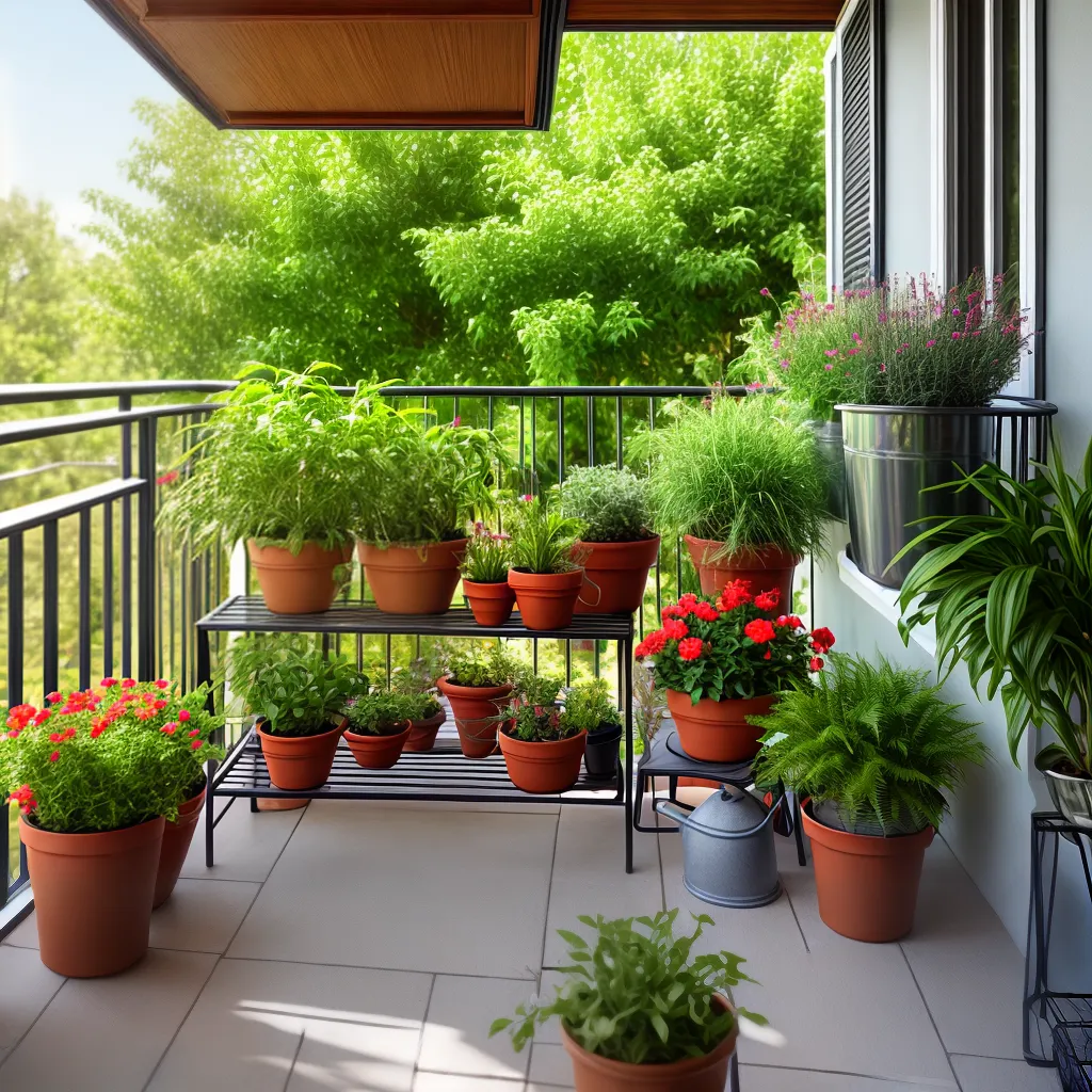 varanda ensolarada jardim plantas ferramentas