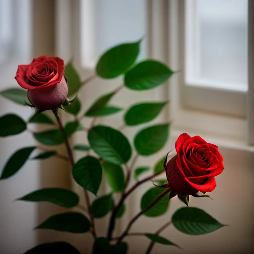 rosa vermelha sol janela sombra