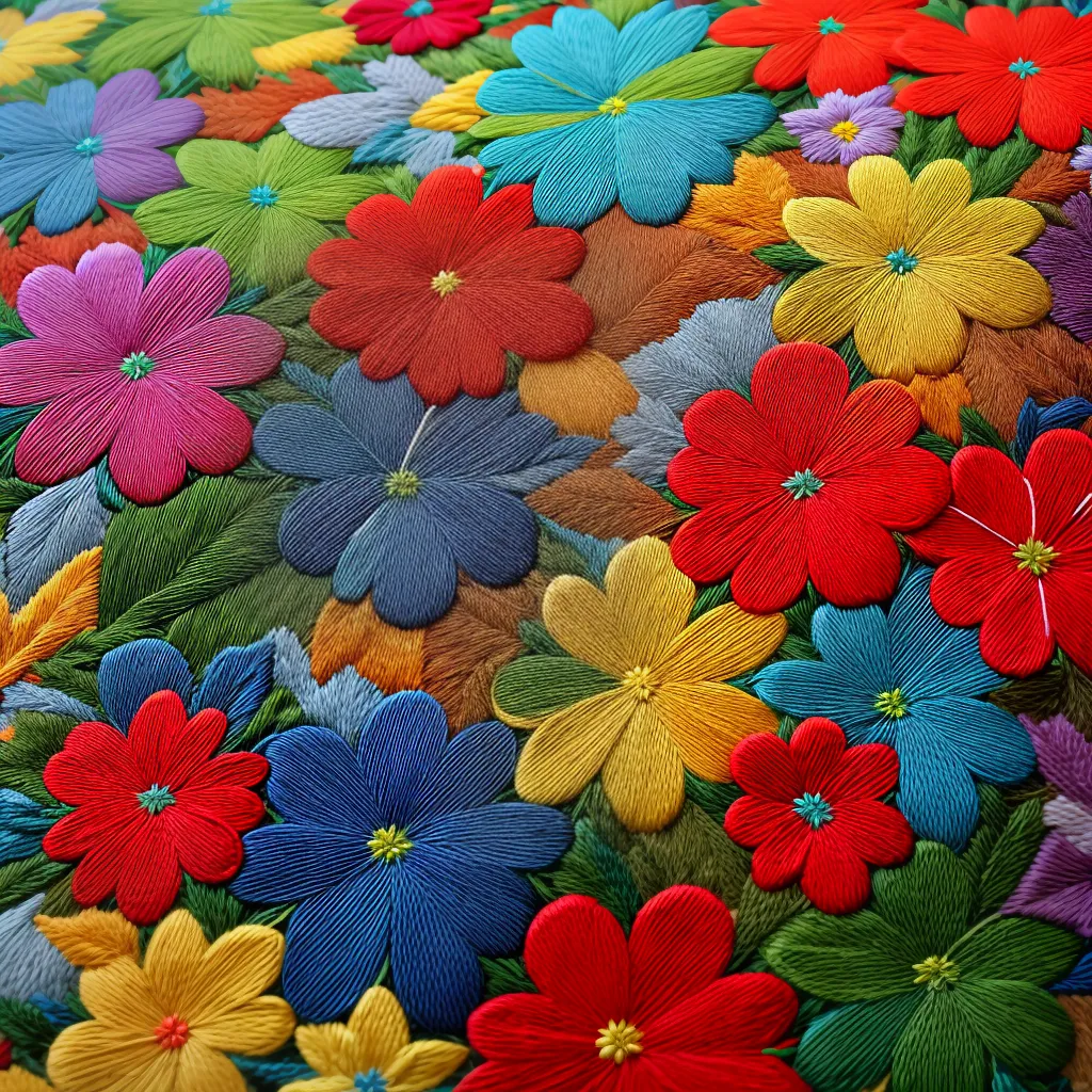 bordado colorido flores geometrico