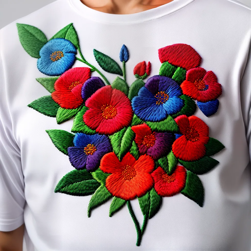 camiseta bordada flores coloridas
