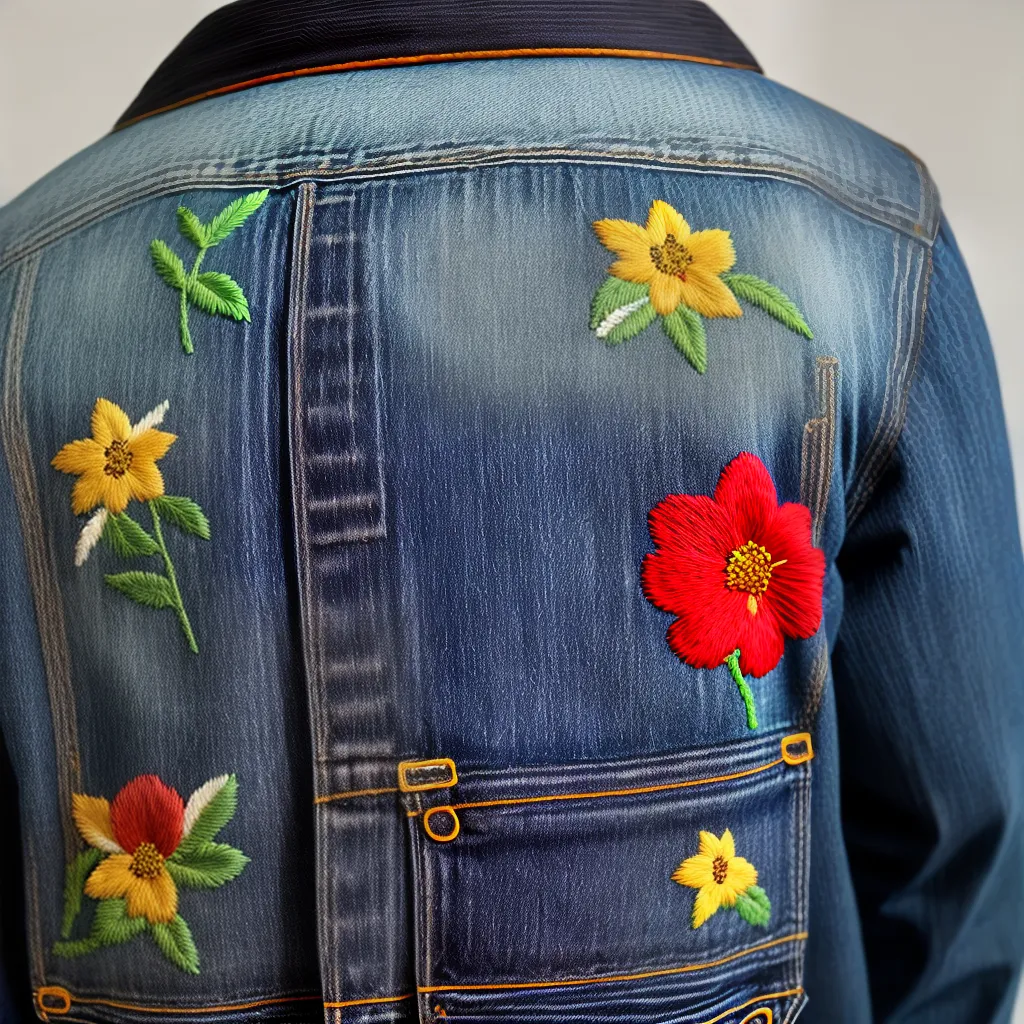 bordado floral jaqueta denim