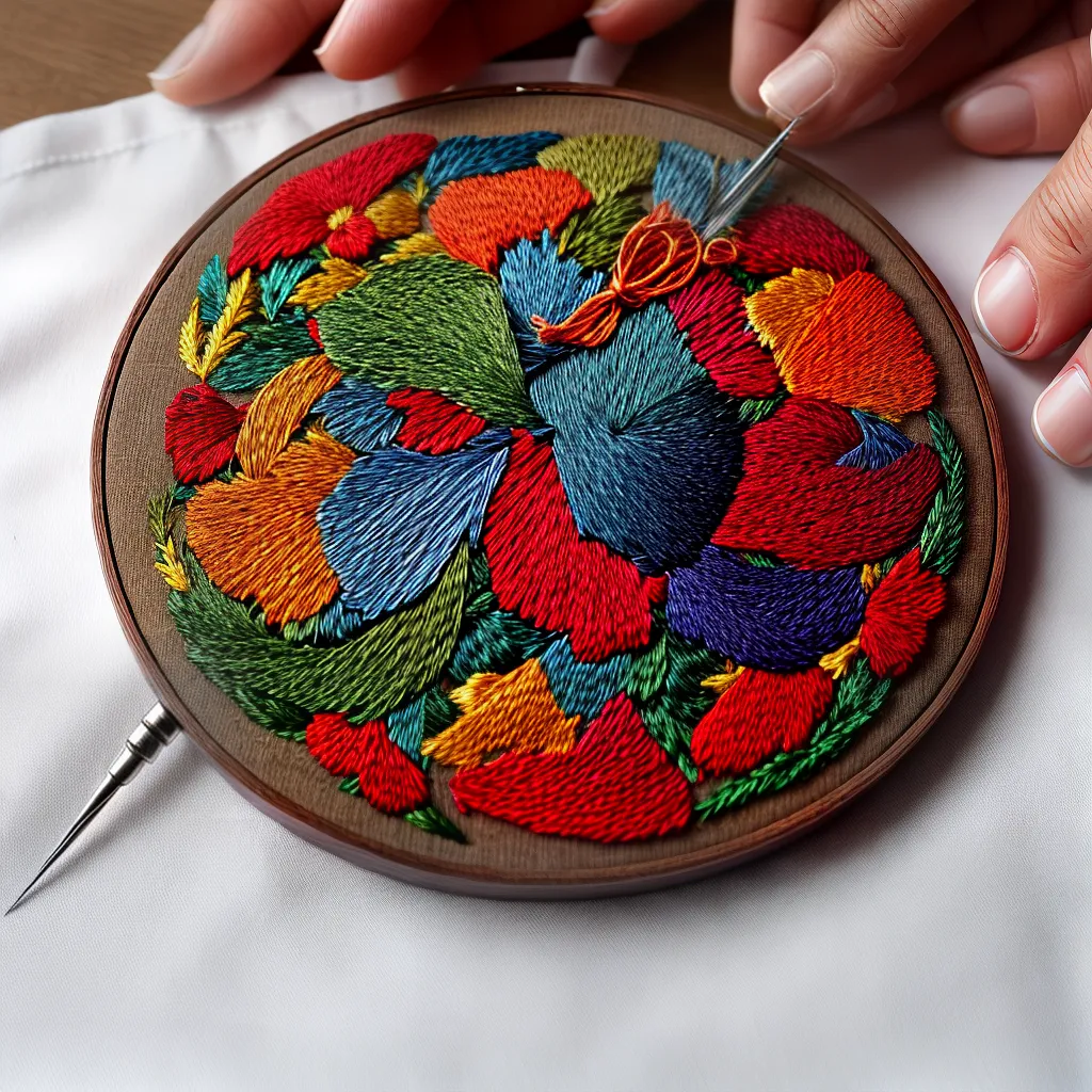 bordado artesao maos tecido colorido