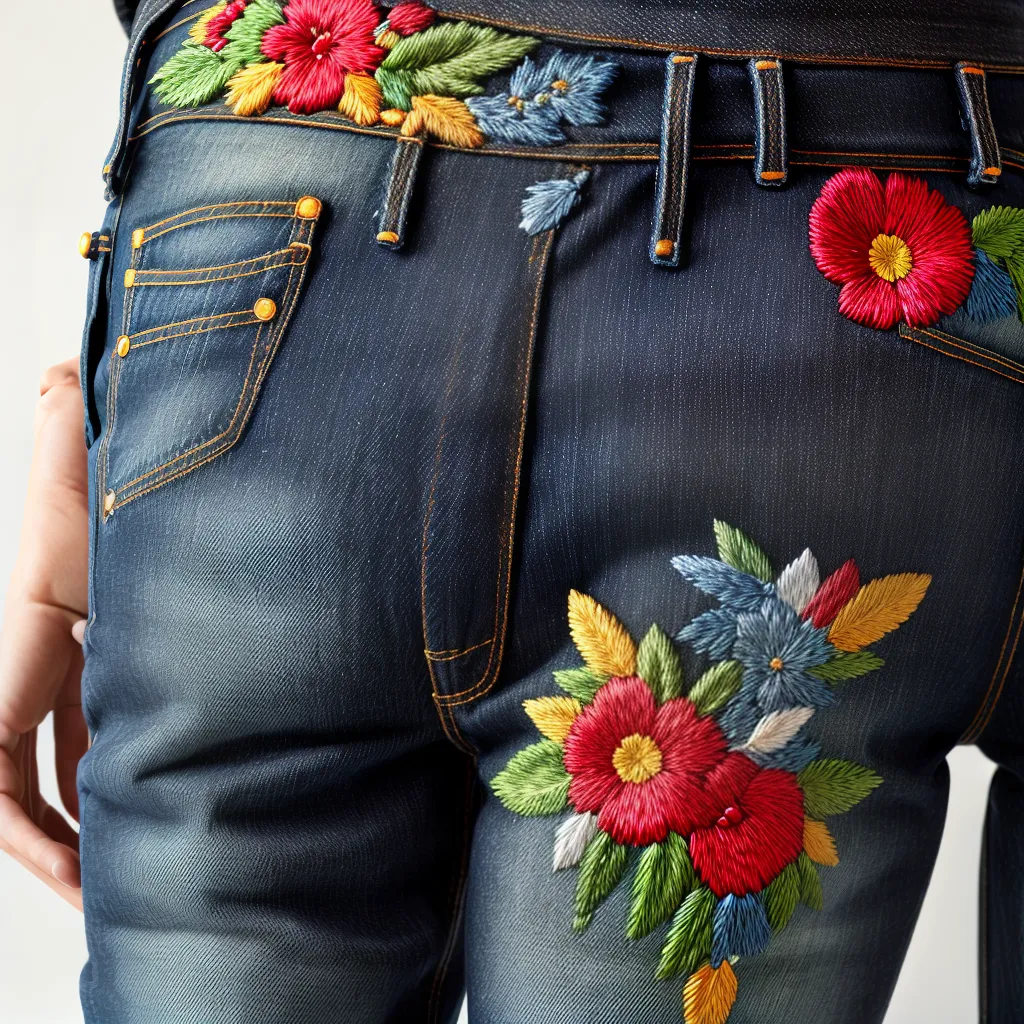 jeans bordado colorido criativo