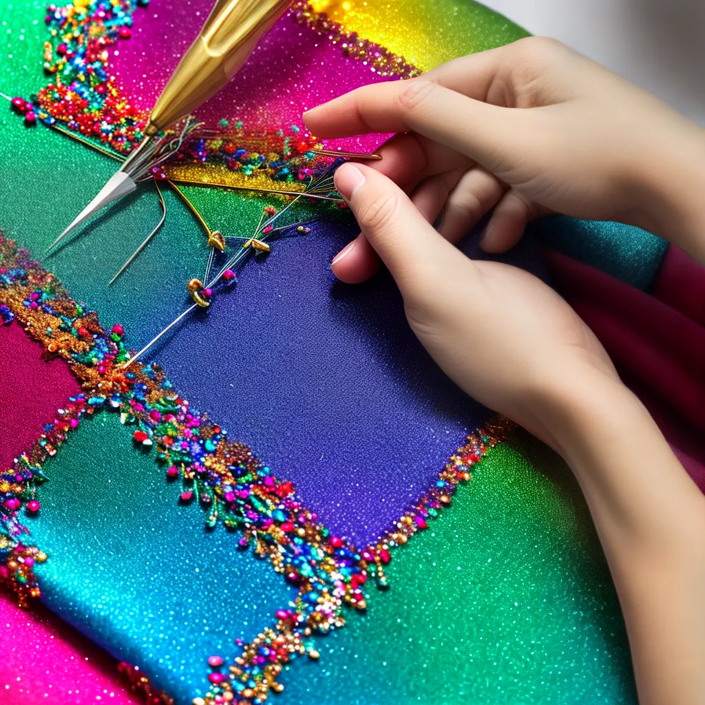 sequins coloridos costura maos