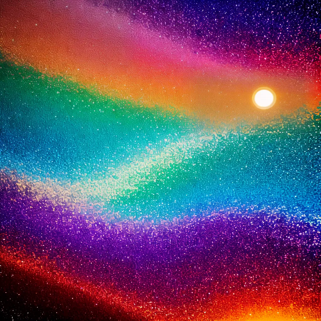 arte sequins por do sol brilhante