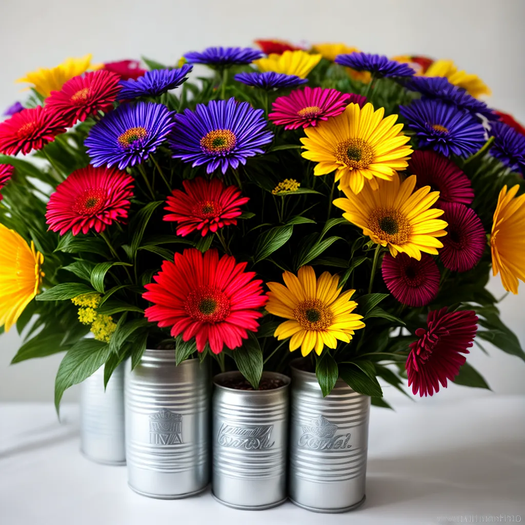 centro mesa latas recicladas flores