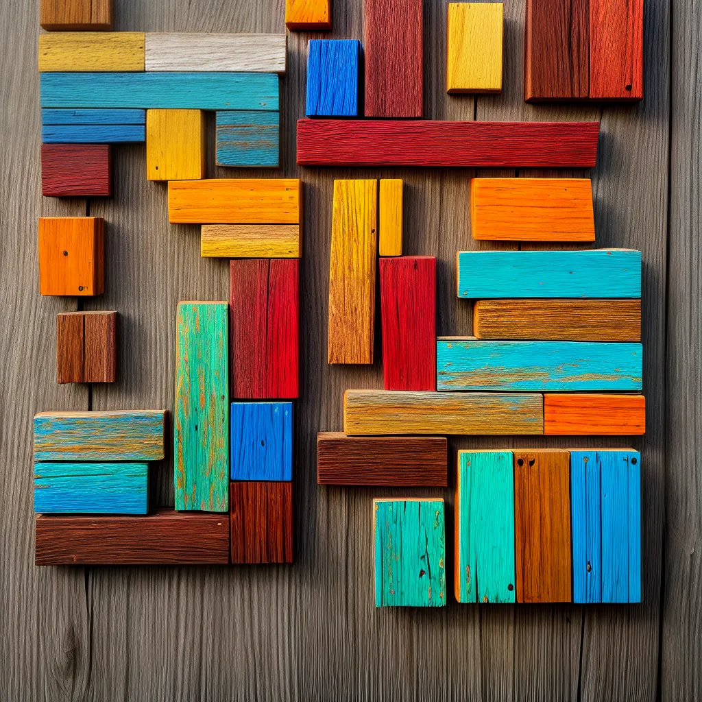 arte madeira reciclada parede colorida