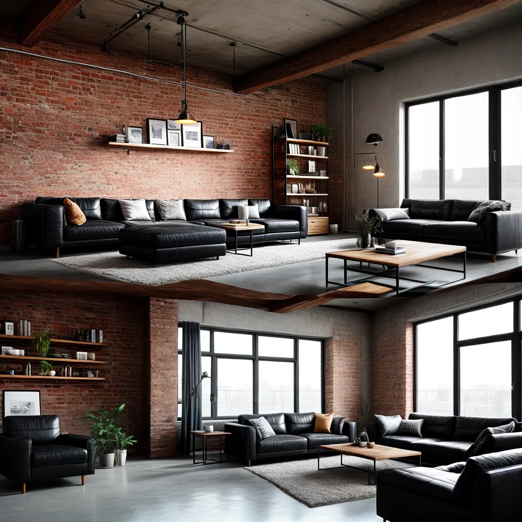sala industrial tijolos sofa metal