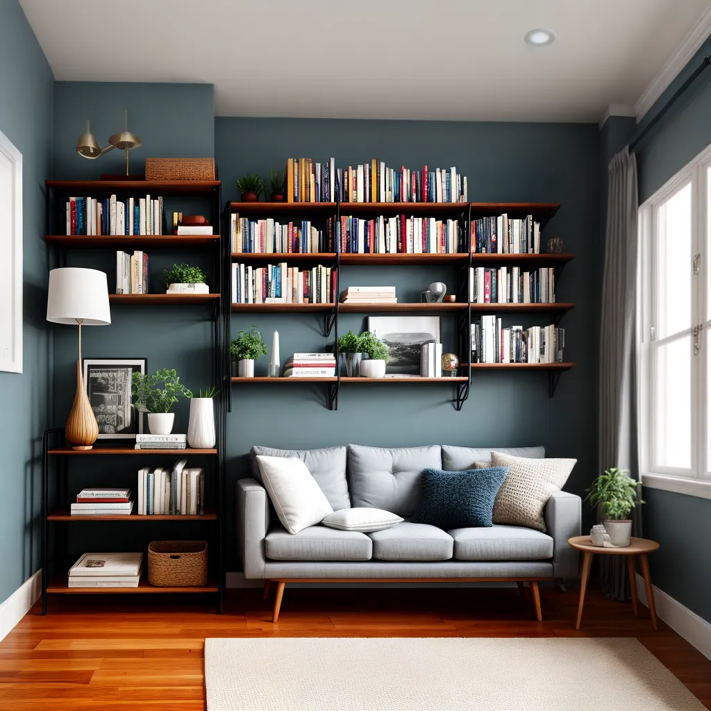 sala estar estante livros conforto