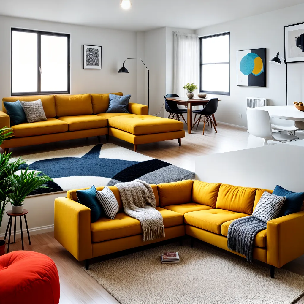 sala estar moderna retro sofa amarelo