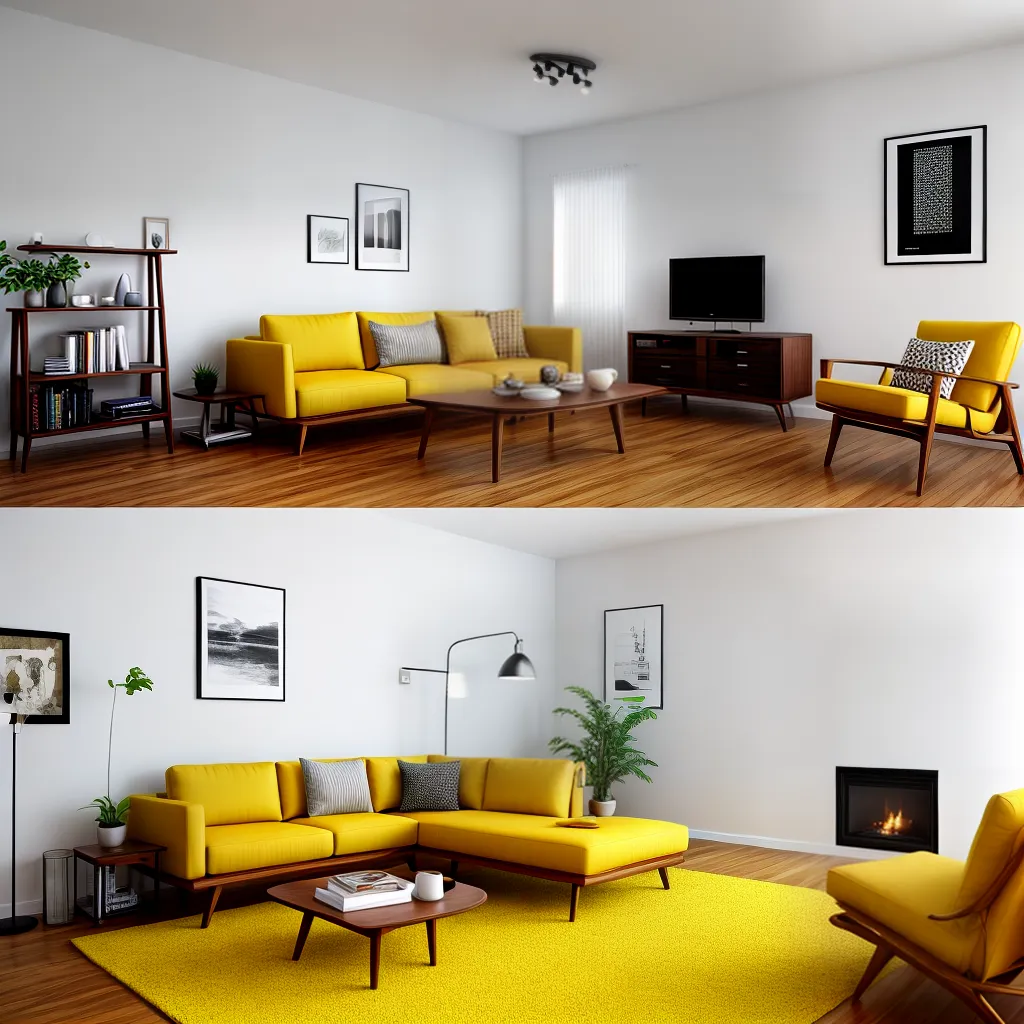 sala minimalista mid century amarelo