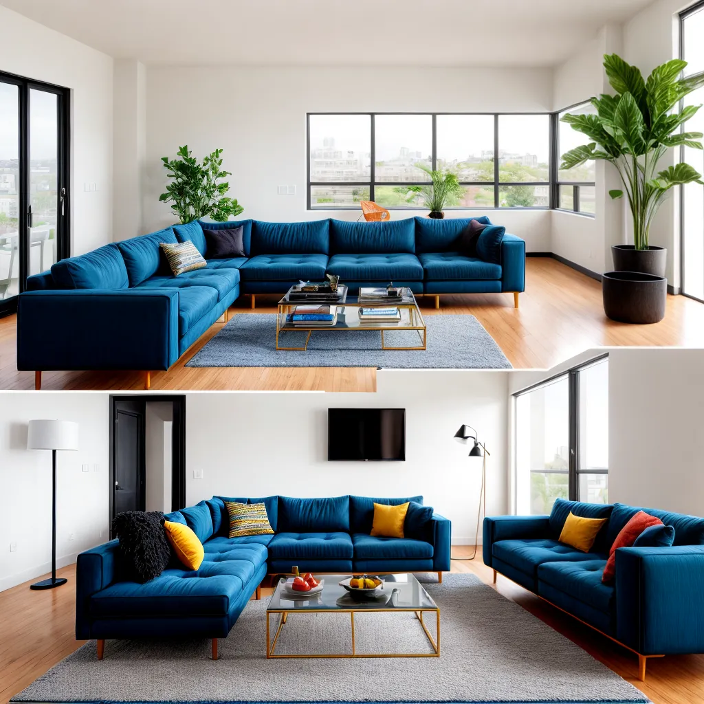 sala vibrante sofa azul moderno