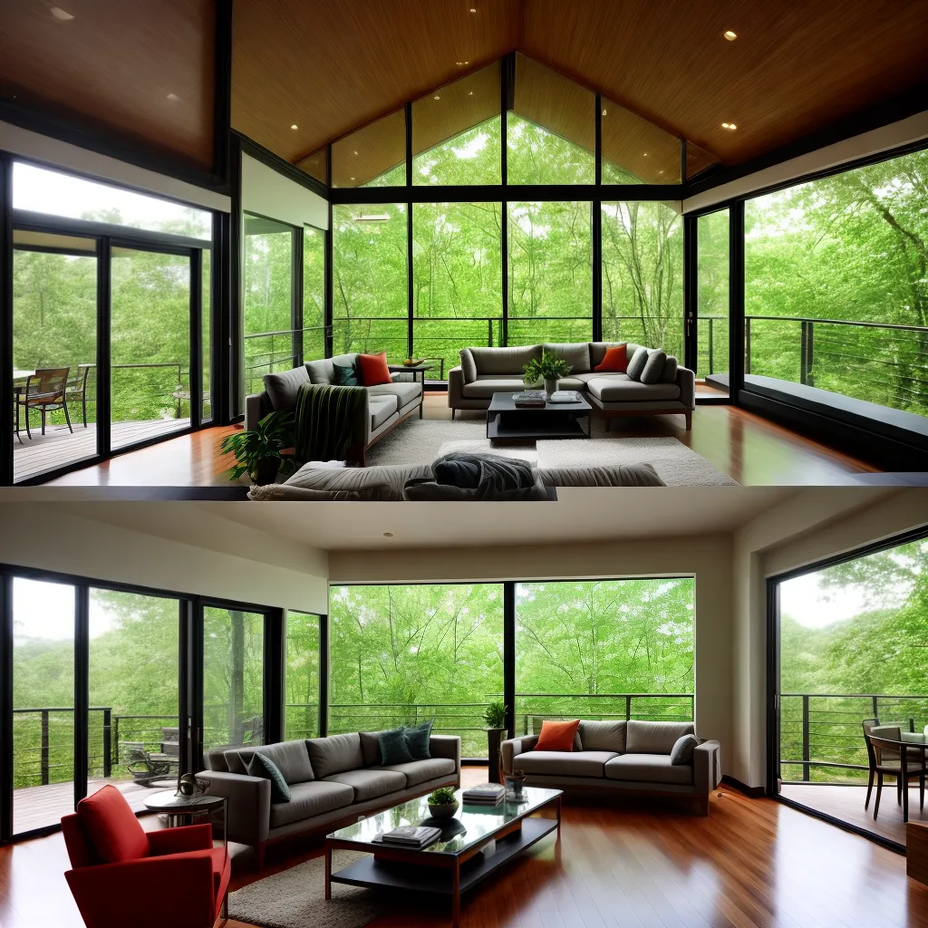 sala vibrante janelas floresta moveis natureza