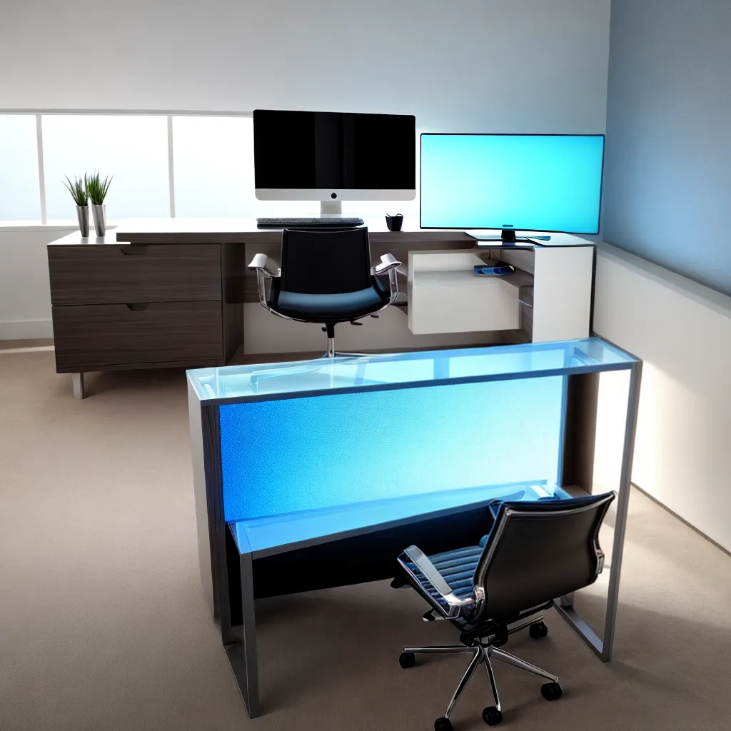 escritorio futurista mesa vidro holografico