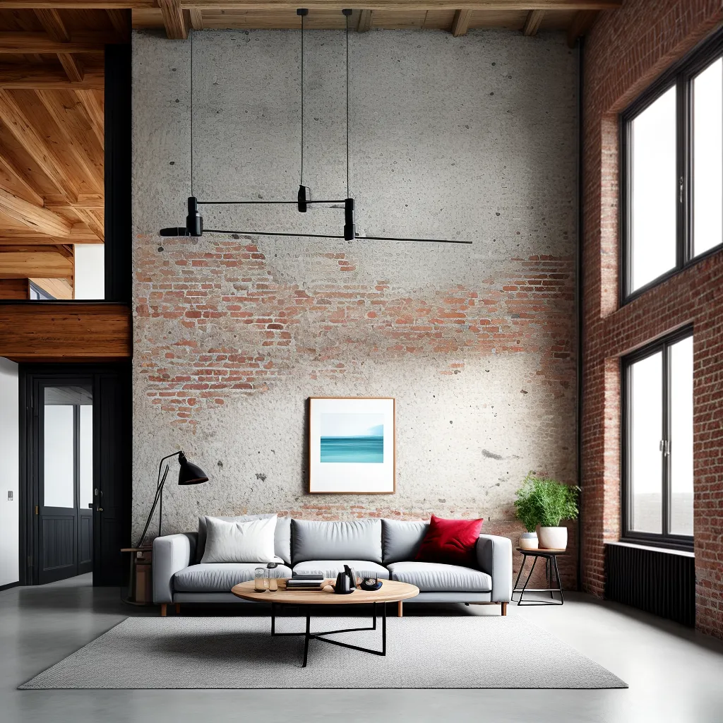 sala minimalista tijolos madeira concreto