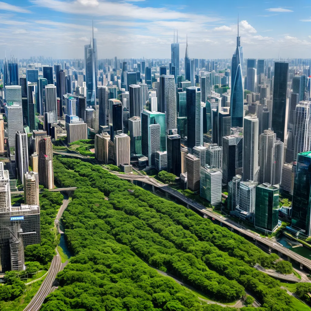cidade futurista sustentavel natureza arquitetura