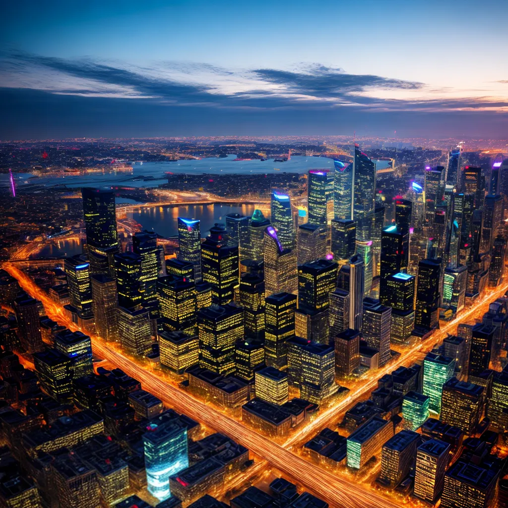 cidade futurista arranha ceus led