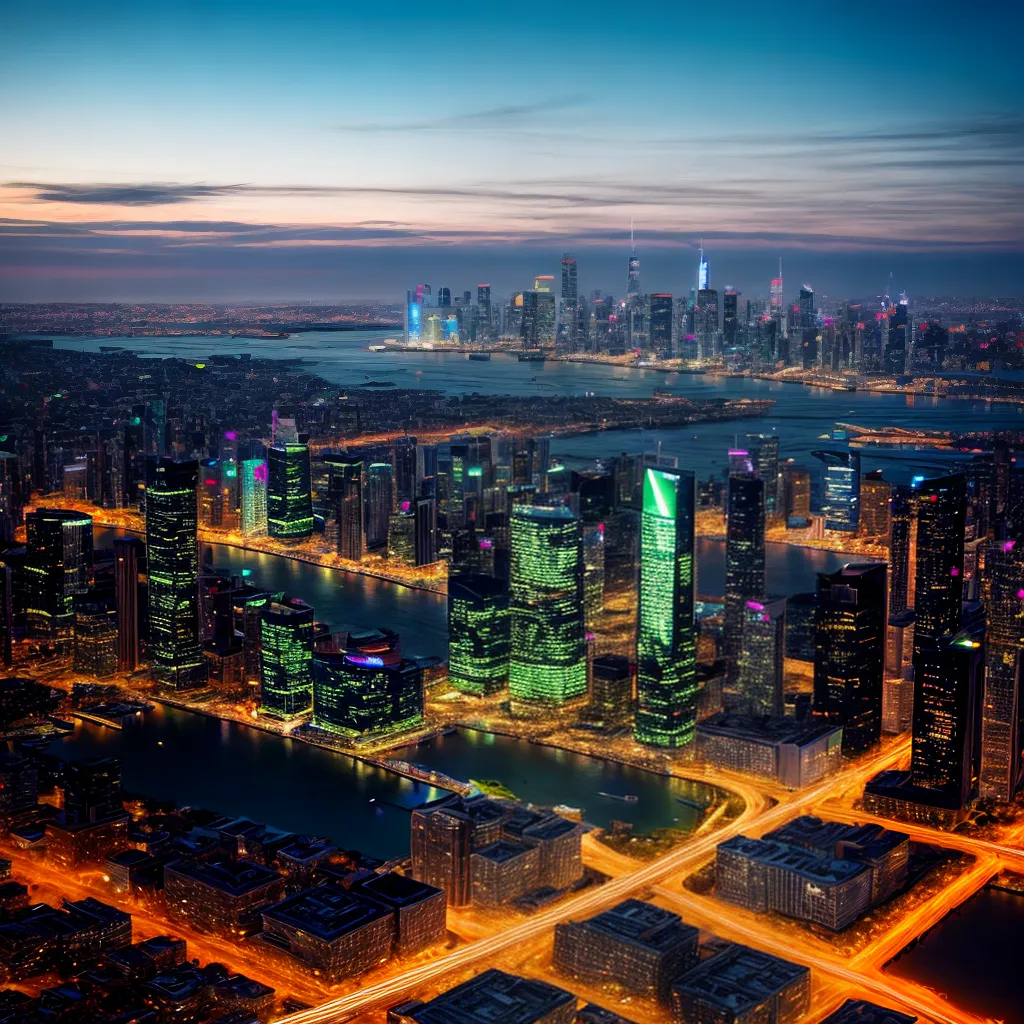 cidade futurista arranha ceus led sustentavel