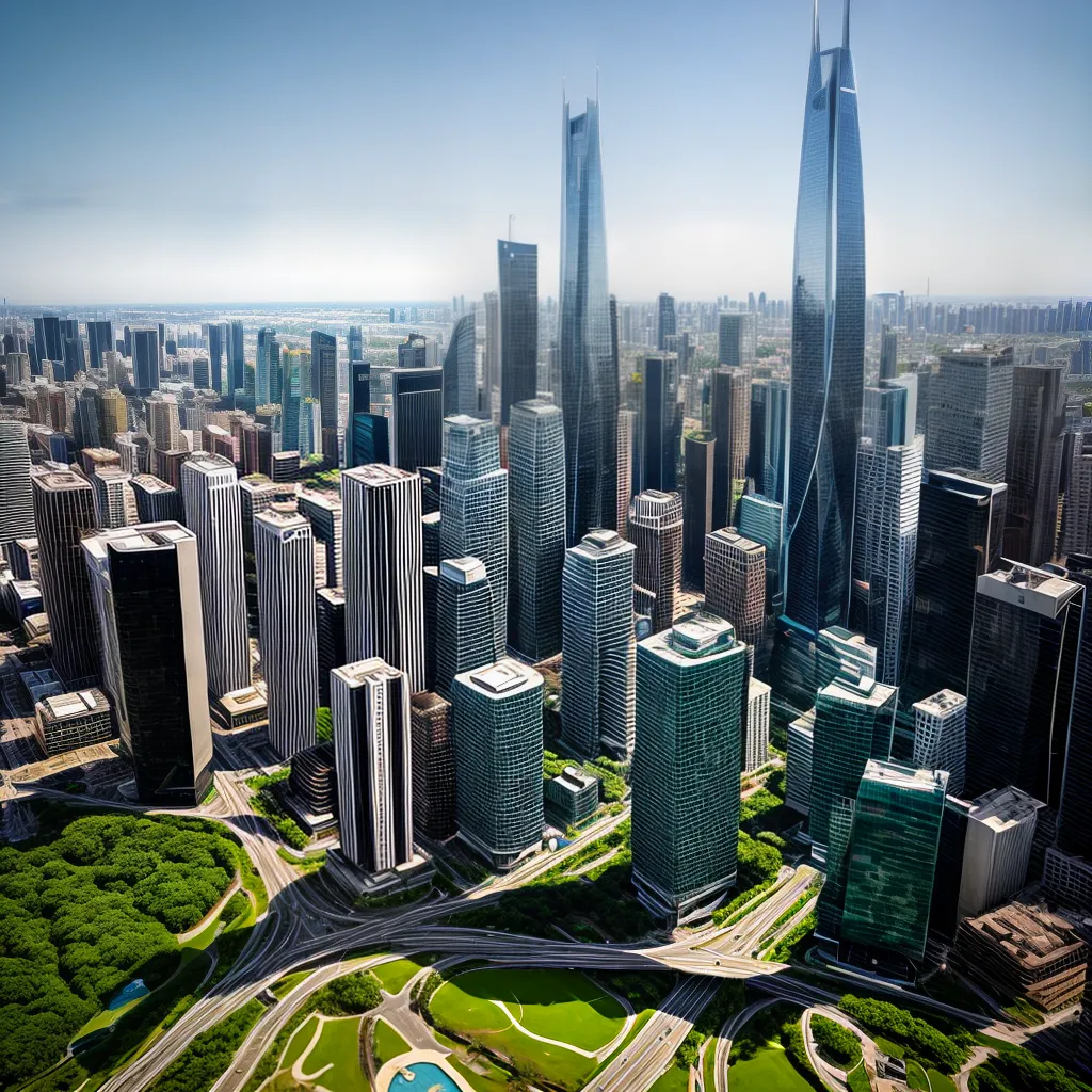 cidade futurista arranha ceus ecologica