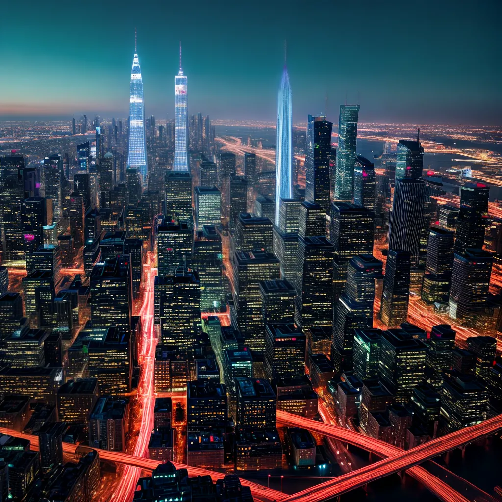arquitetura futurista cidade neon 2024