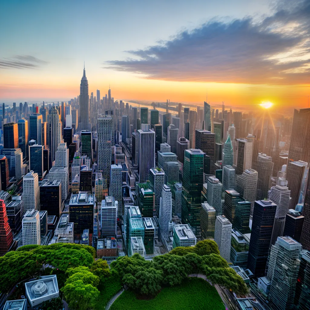 cidade futurista predios verdes voadores