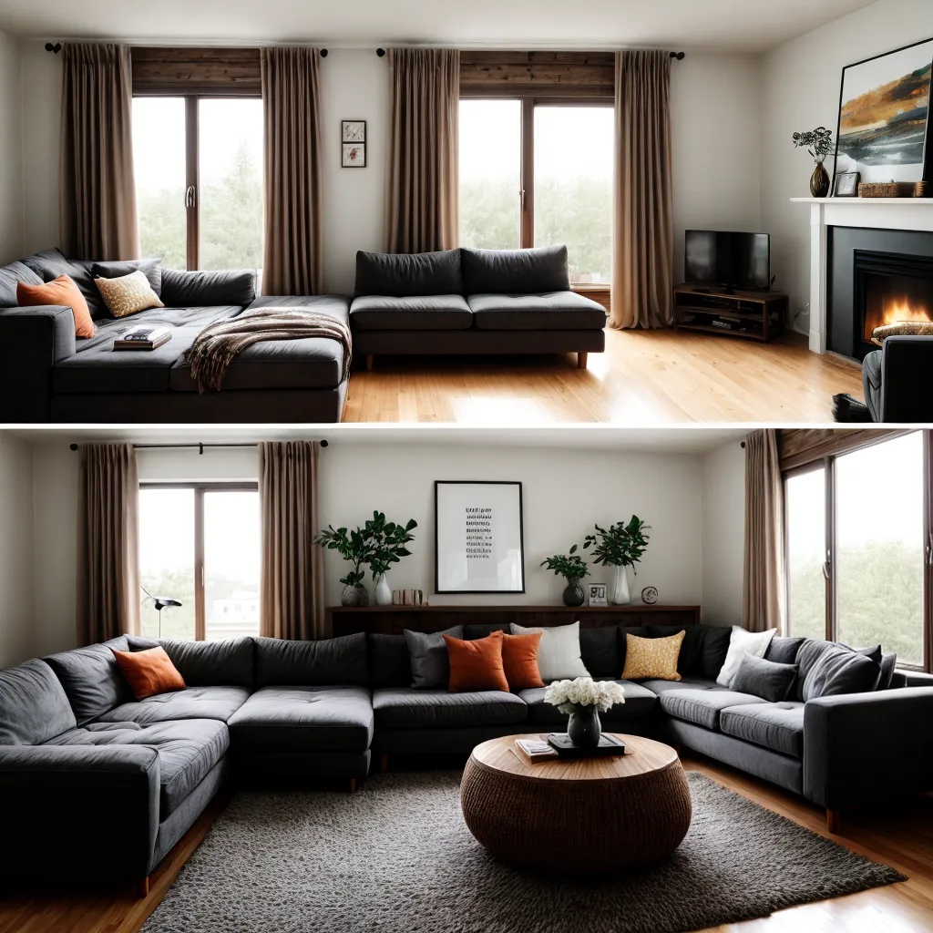 sala estar tons terrosos sofa lareira