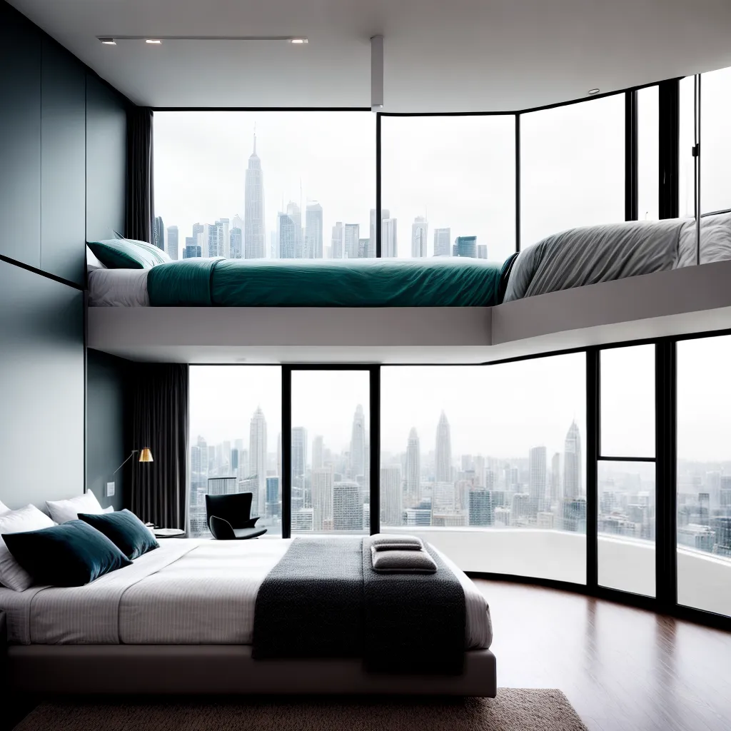 quarto futurista luz ambiente cidade