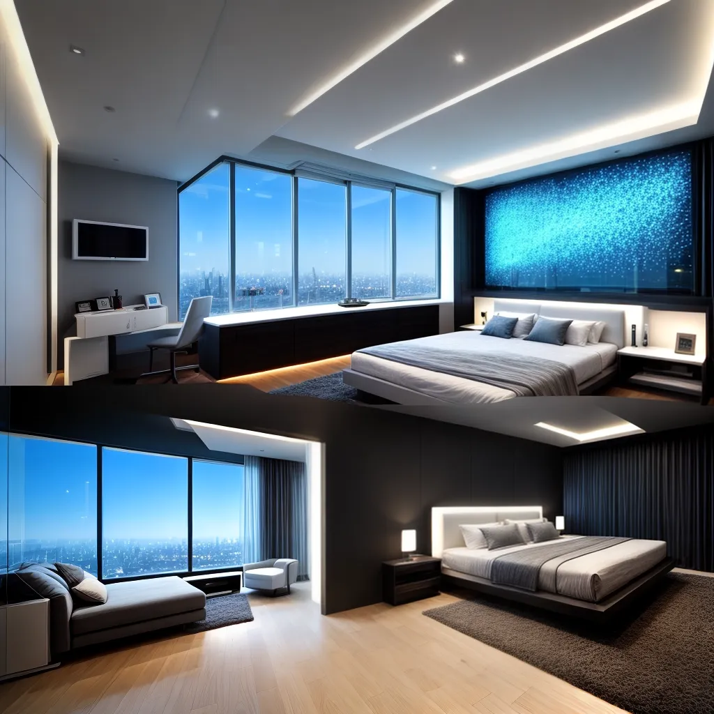 quarto futurista cama flutuante automacao