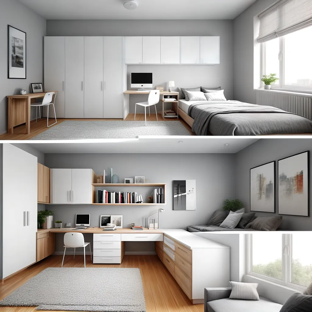 quarto moderno minimalista cama mesa