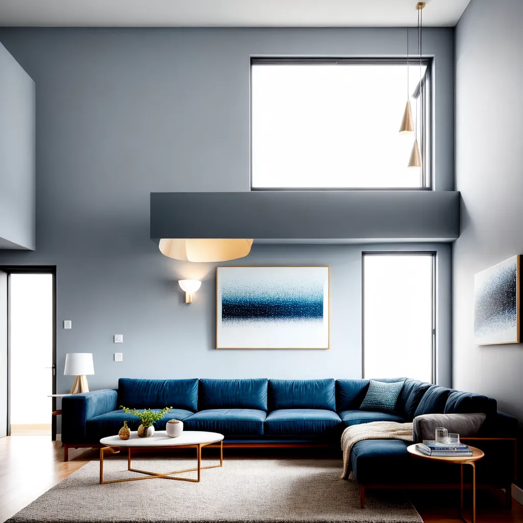 sala minimalista azul sofa luz