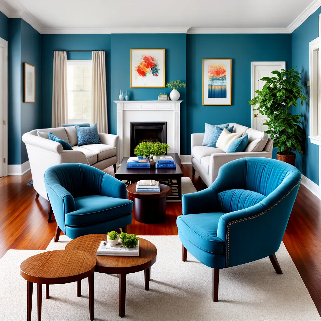 sala vibrante azul armchair vintage