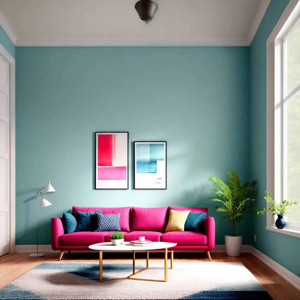 sala contraste azul vermelho harmonia