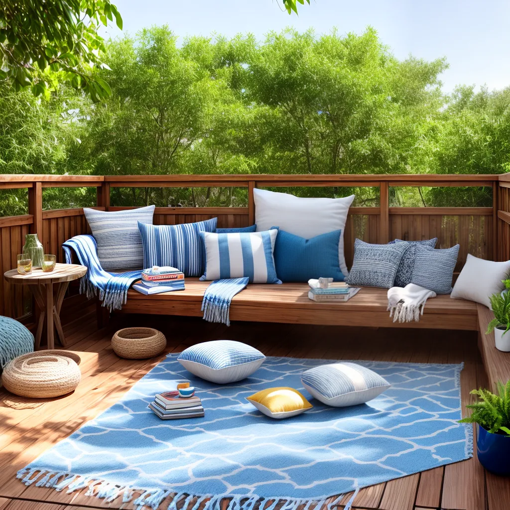 deck madeira almofadas listradas limonada