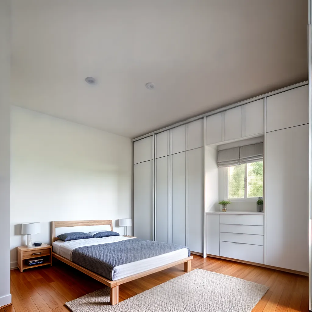 quarto amplo guarda roupa espelho