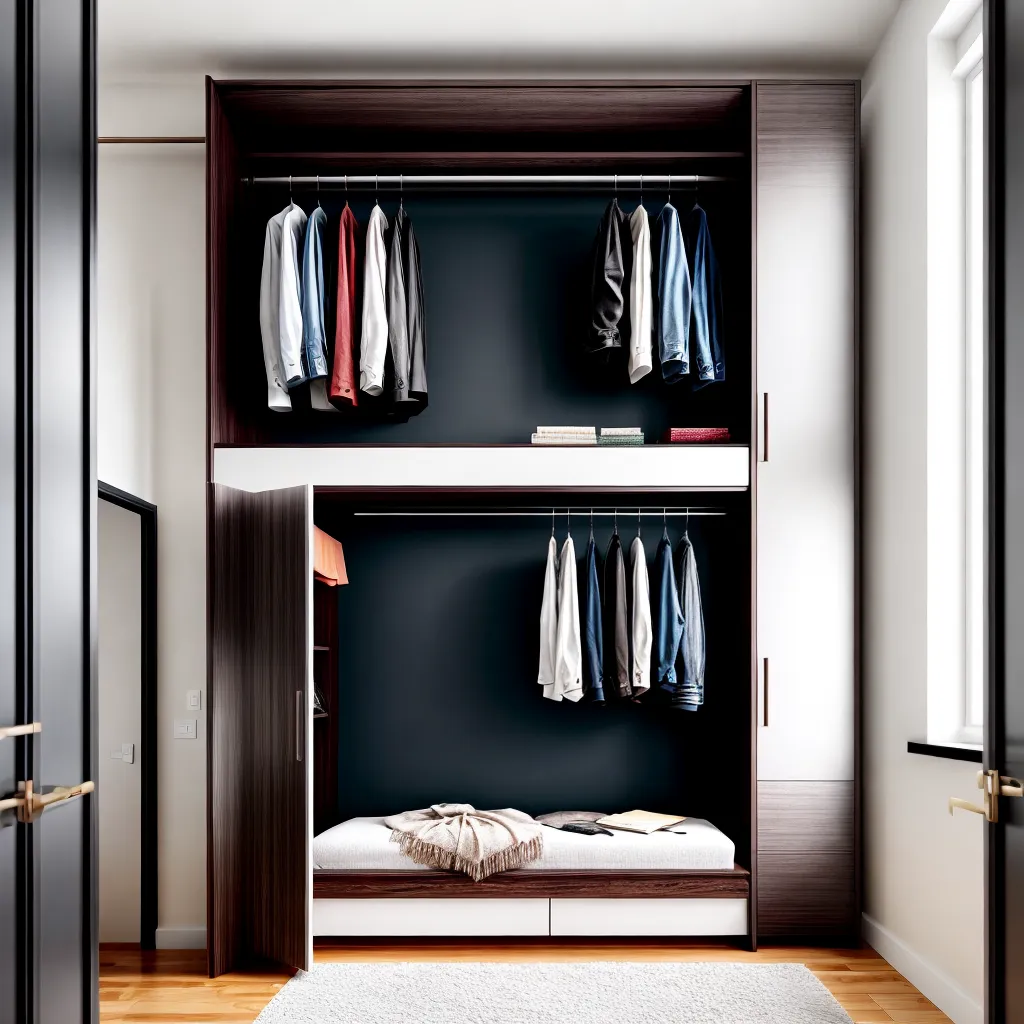 quarto amplo roupeiro espelho madeira
