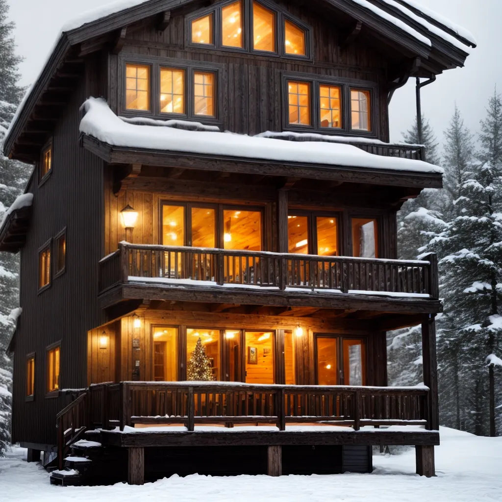 chalet madeira neve luzes douradas