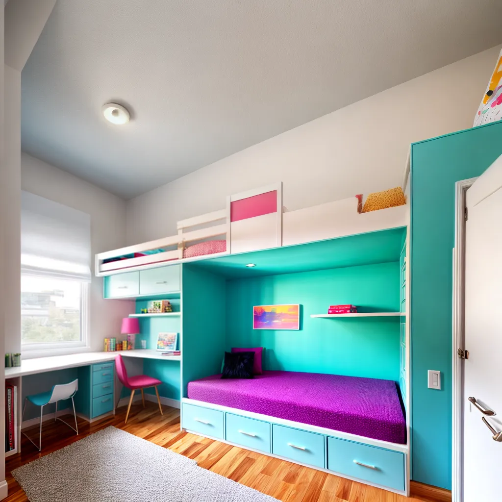 quarto infantil colorido loft bunk