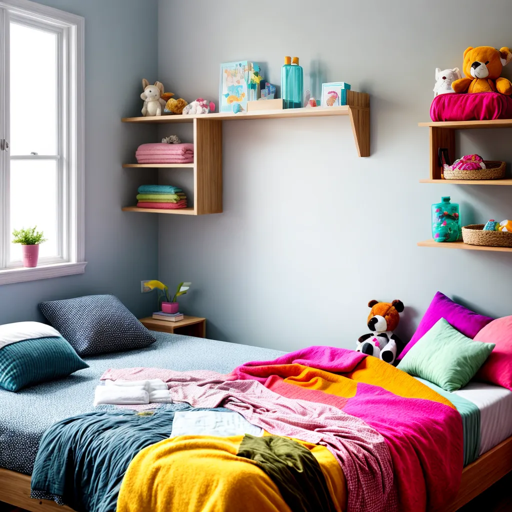 cama colorida brinquedos quarto alegre
