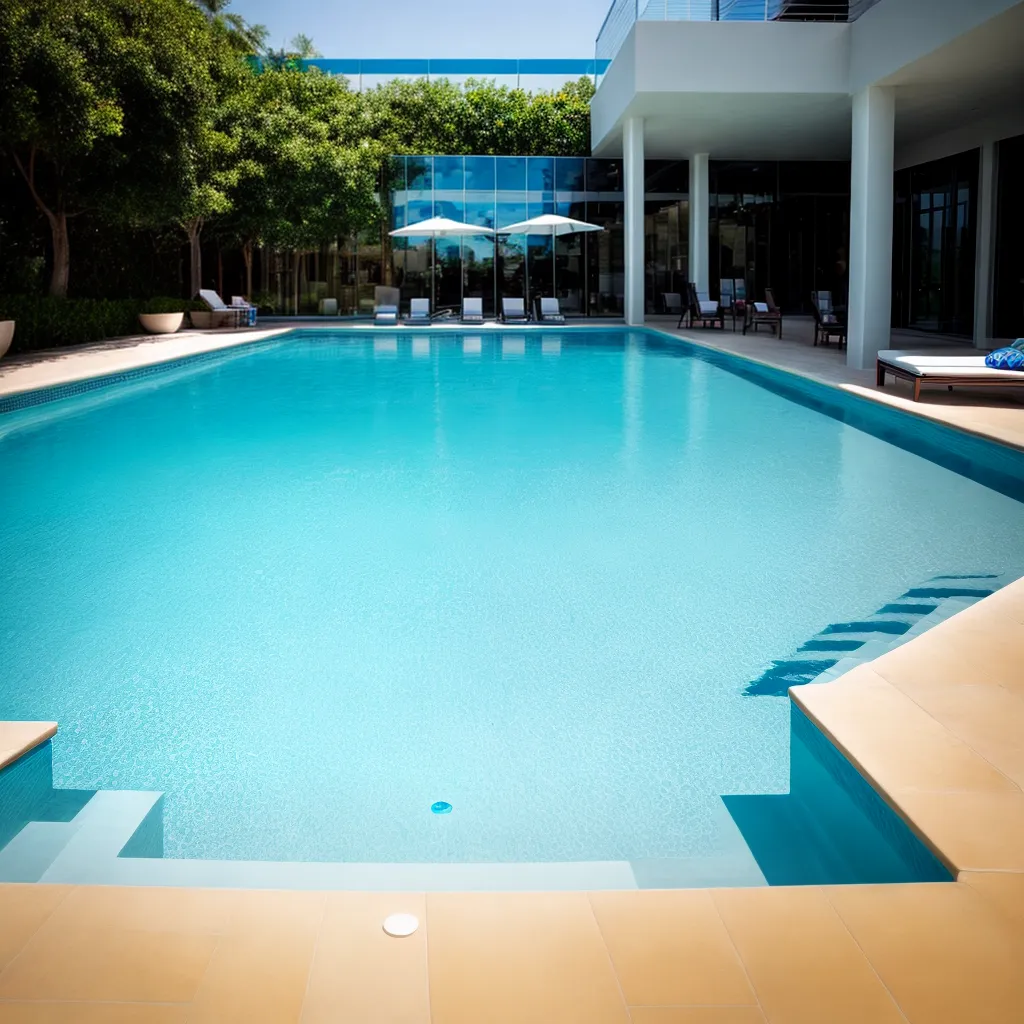 piscina luxuosa mosaico azul sol