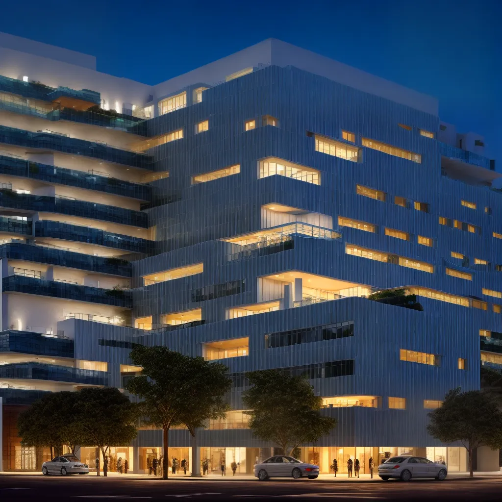 edificio moderno iluminacao fachada noite