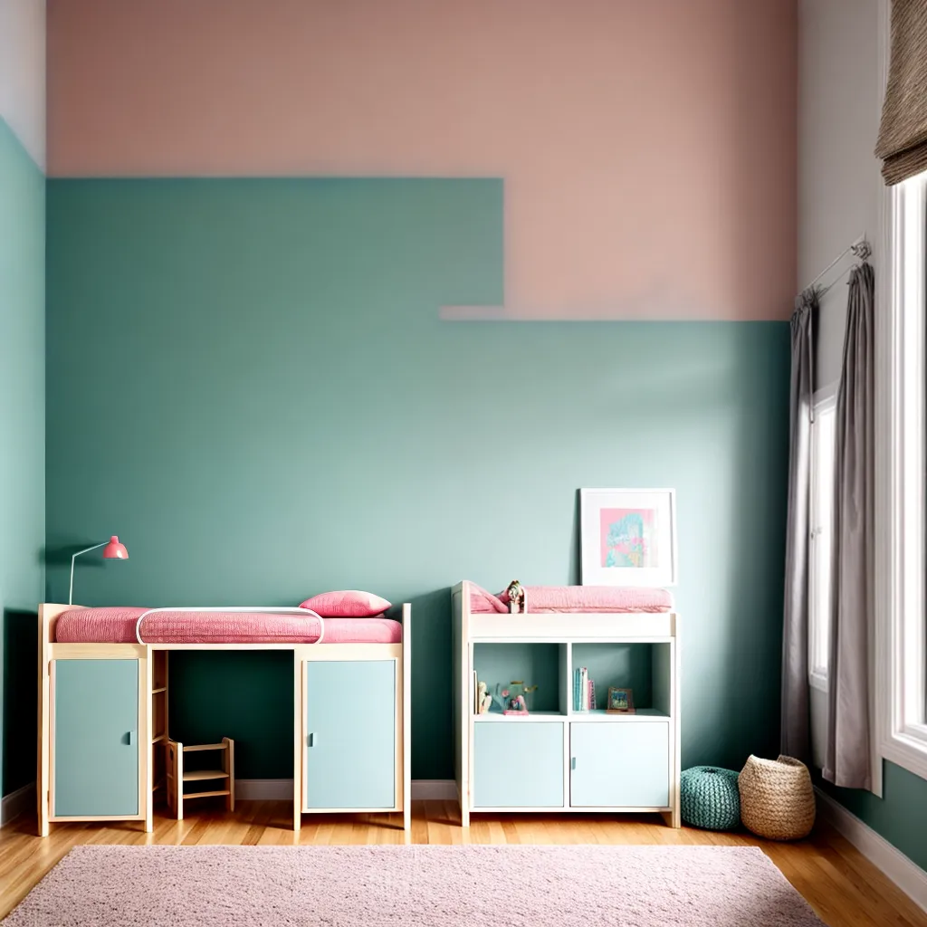 quarto infantil colorido otomano armazenamento