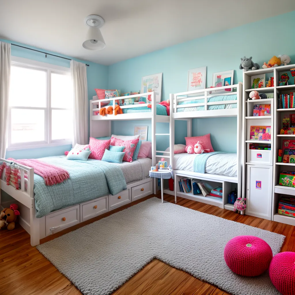 quarto infantil alegre puff organizador