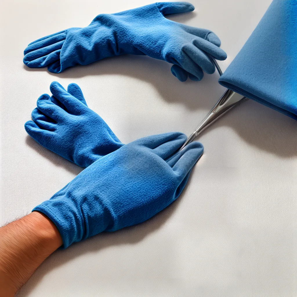 limpeza estofado azul maos luvas