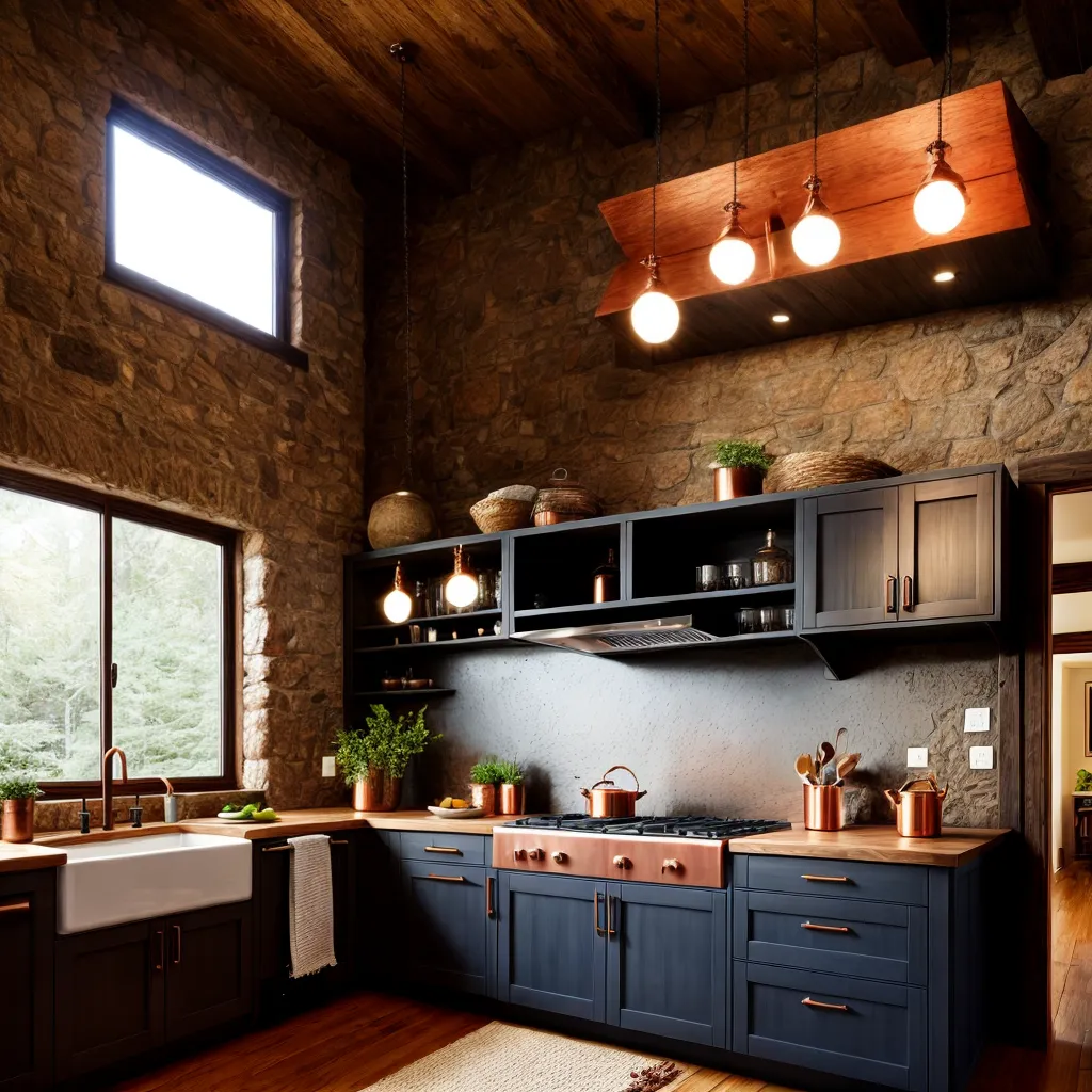 cozinha rustica panelas cobre