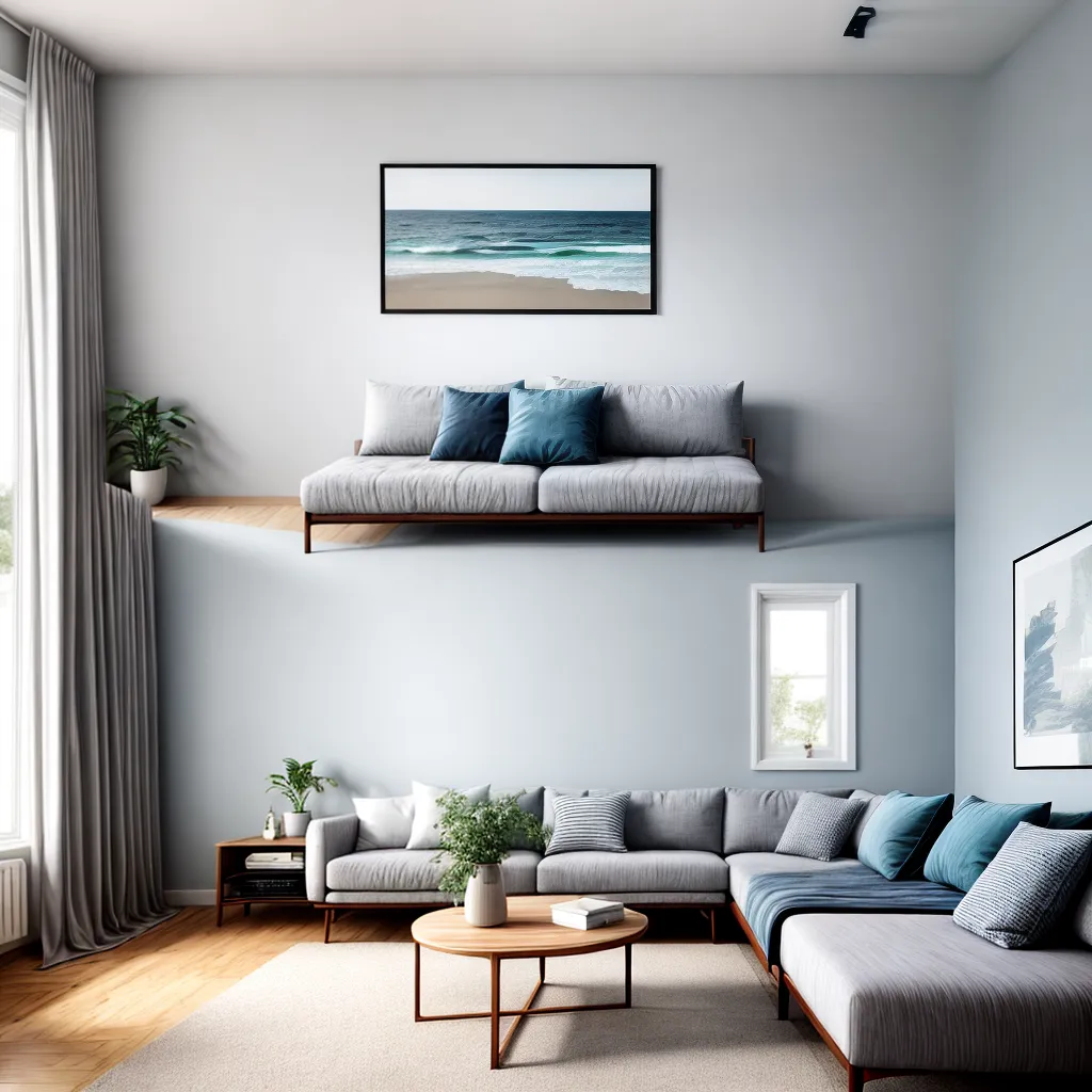 sala estar painel madeira azul