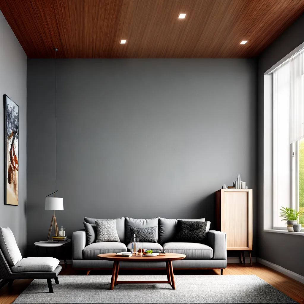 sala estar painel madeira cinza