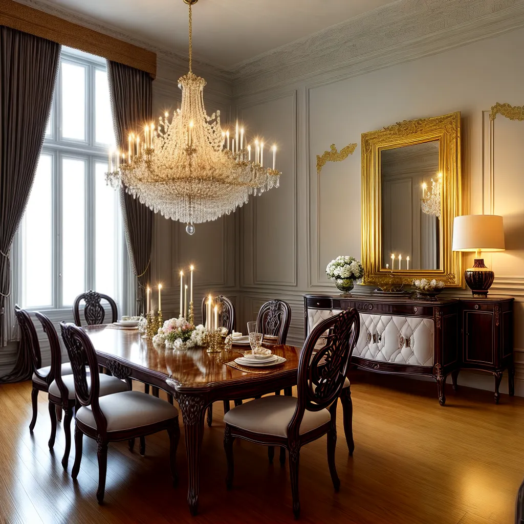 sala elegante mesa candelabros ouro