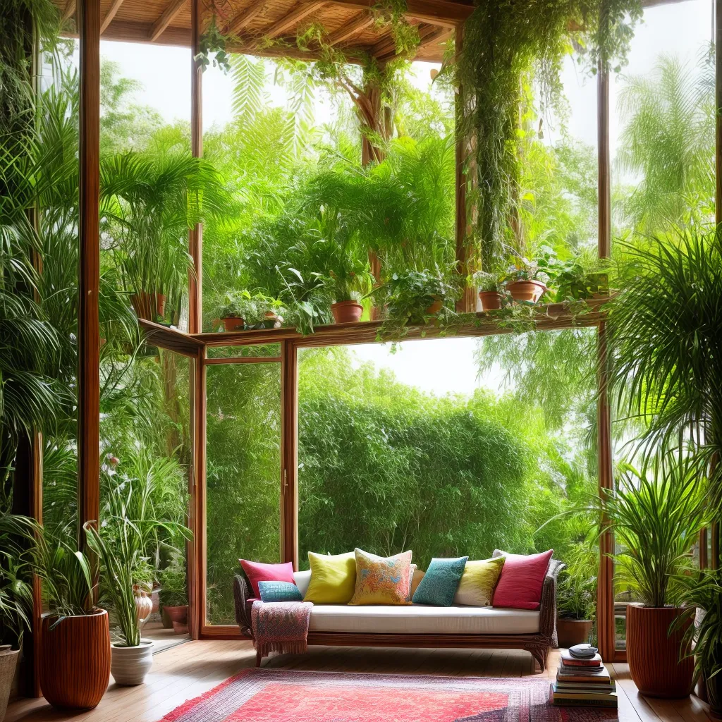 sala boho chic espelho plantas