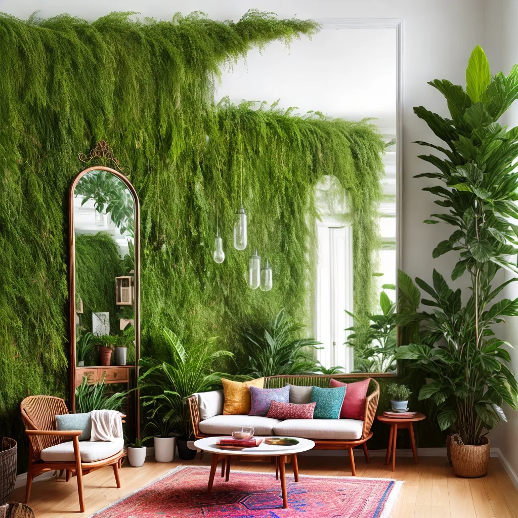 sala boho chic espelho organico
